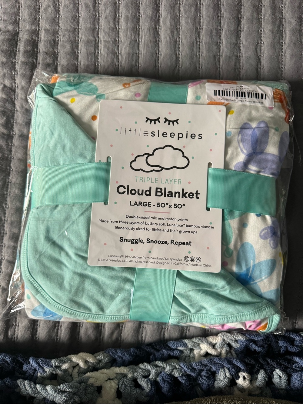 Little Sleepies Mint and Multi-Color Cloud Blanket - Large